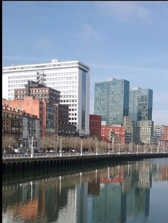 Zubizuri, den hvide bro over floden Nervion. Bilbao  9. marts 2017.